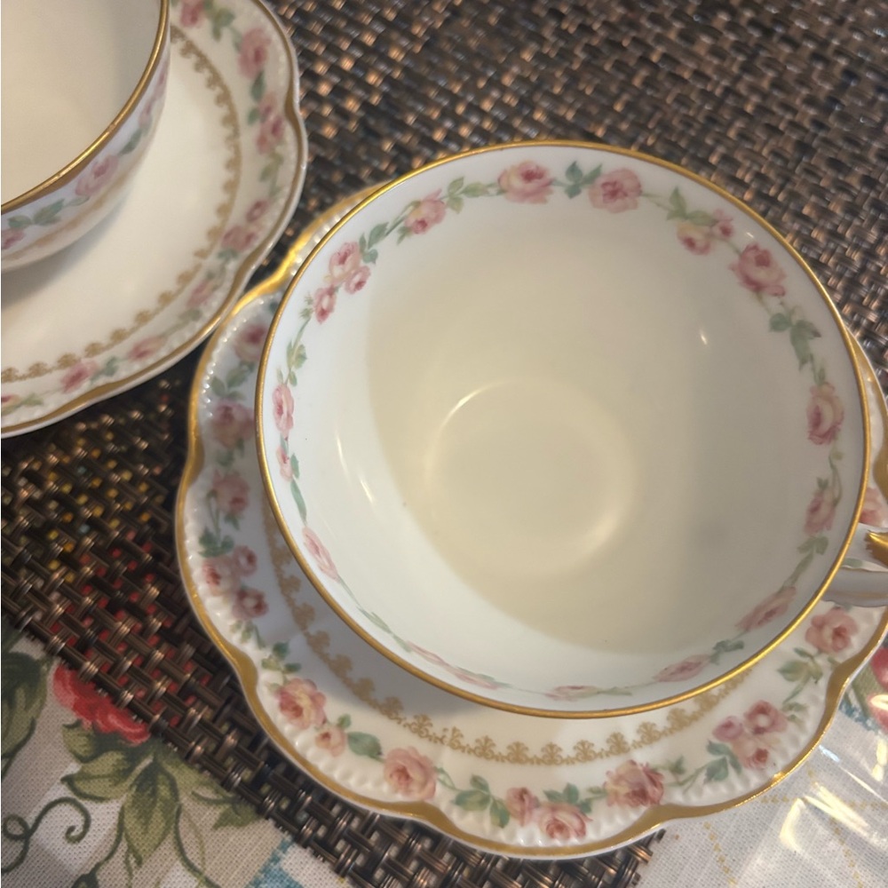 Haviland Pink Floral Teacup and Saucer Set